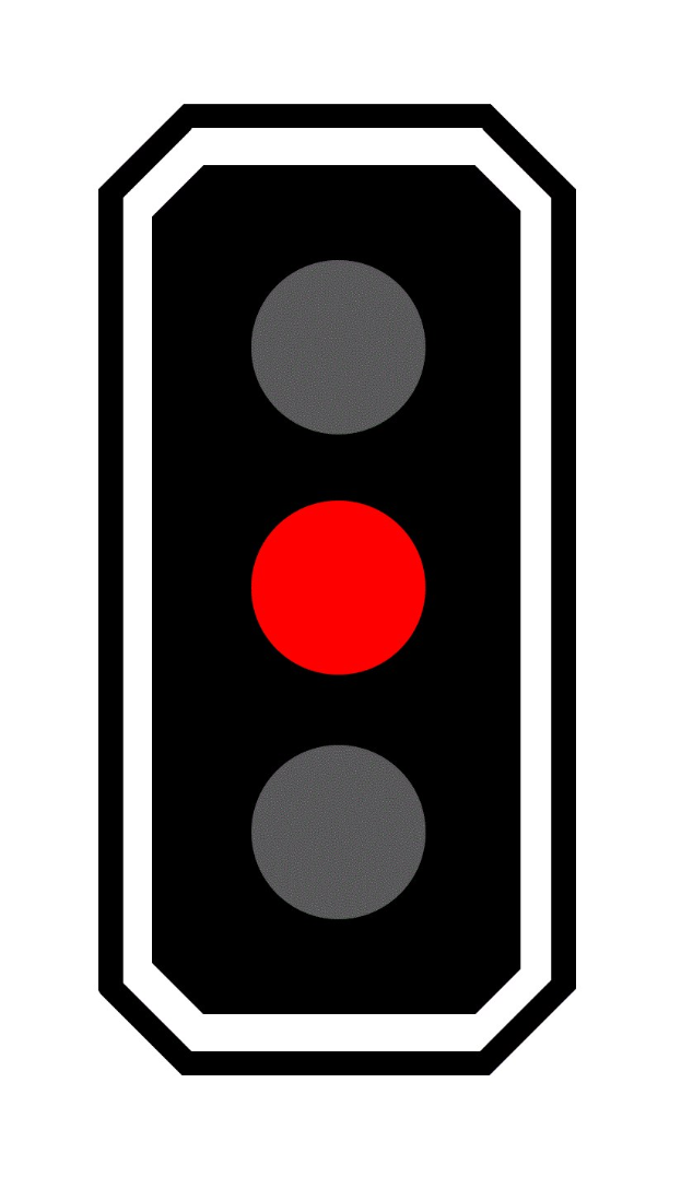 Schwarzes und weißes Verkehrslicht mit drei leuchtenden roten Lichtern.