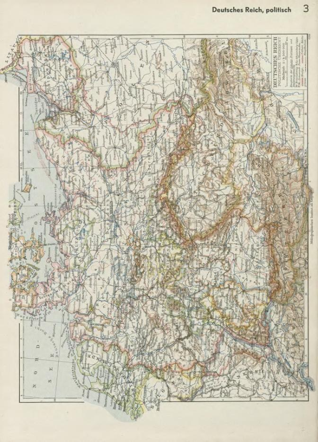 Eine Karte von Deutschland aus dem 19. Jahrhundert, die seine politischen Teilungen zeigt, auf altem Papier mit beschreibendem Text oben und unten gedruckt.