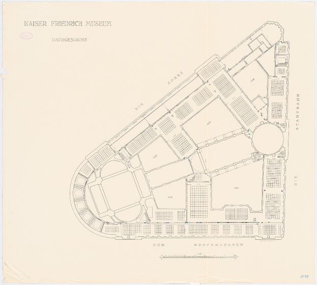 Detailierter Grundriss des Kaiser Friedrich Museums in Dresden, Deutschland, mit Räumen, Fluren und weiteren Merkmalen.