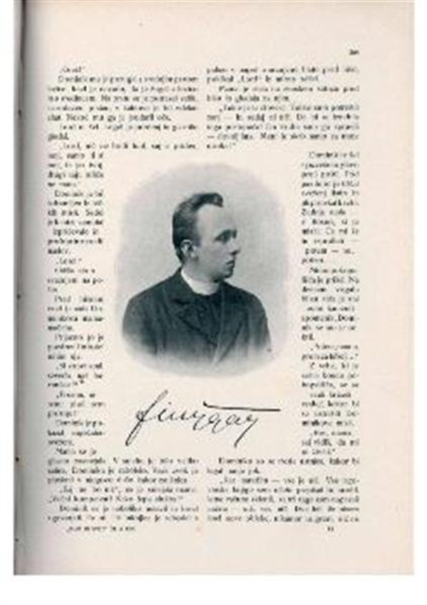 Ein Schwarz-Weiß-Foto eines Mannes in Priestergewändern, der als erster Bischof der Kirche des Heiligen Grabes gilt, mit ernstem Gesichtsausdruck und gefalteten Händen, der in die Ferne schaut.