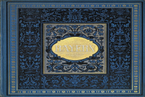 Ein blau-goldenes Buch mit dem Wort "Bayern" auf dem Cover, das mit detaillierten Designs versehen ist.