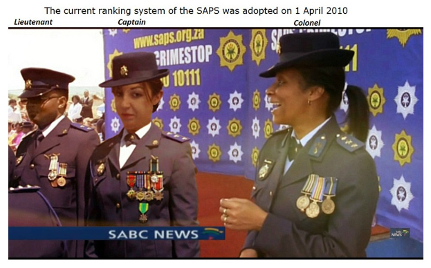 Gruppe von Menschen in Uniformen und Hüten mit einem Banner, Text oben und unten mit der Aufschrift "Das aktuelle Ranglistensystem der SAP wurde am 1. April 2010 übernommen".