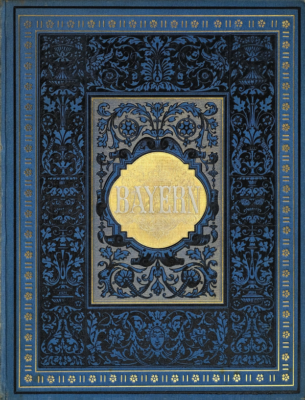 Ein blau-goldenes Buch mit dem Wort "Bayern" auf dem Cover und kunstvollen Designs.