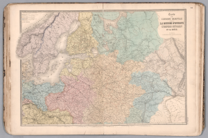 Ein altes Buch mit einer detaillierten Karte von Deutschland, das verschiedene Regionen zeigt und begleitenden Text enthält.
