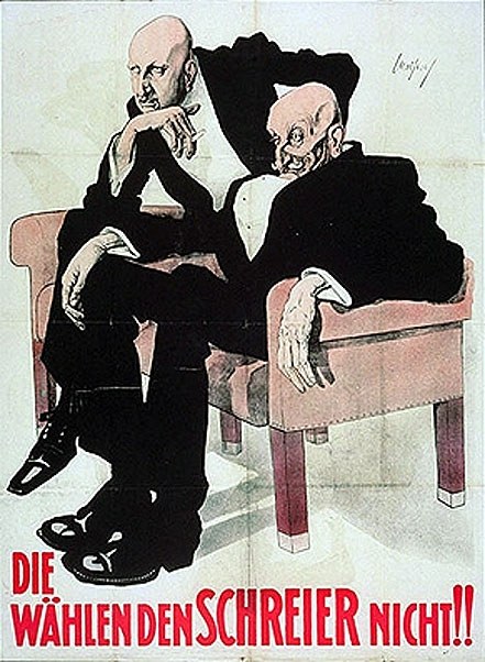 Deutsches Propagandaplakat für die NSDAP, das zwei Männer auf einem Sofa zeigt.