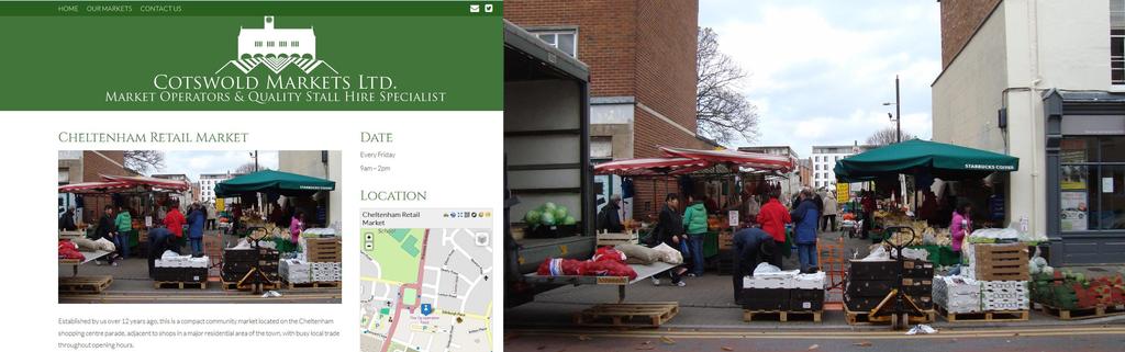 Ein belebtes Marktbild bei strahlendem Sonnenschein, mit Menschen auf der rechten Seite.