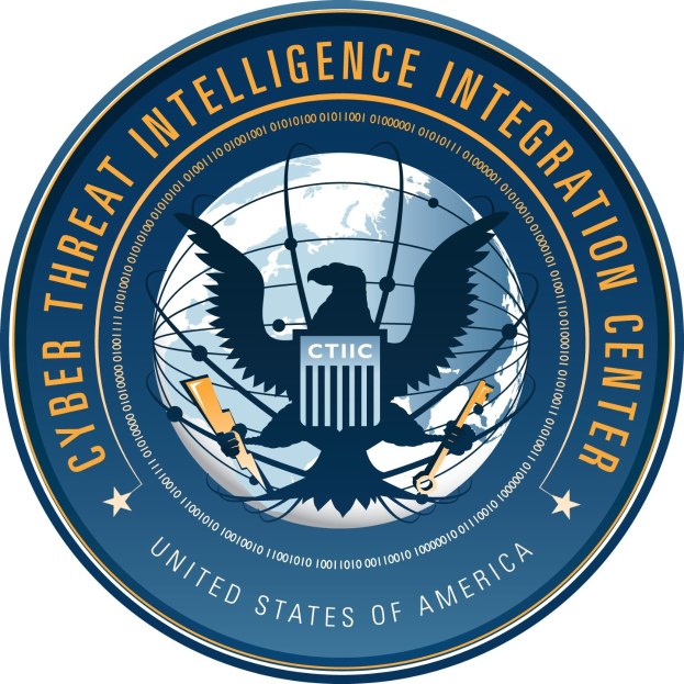 Logo des Cyber Threat Intelligence Integration Center (CTIC): ein blauer Kreis mit einer weißen Silhouette einer Person in der Mitte, umgeben von einem weißen Ring mit "CTIC" in blau darauf.