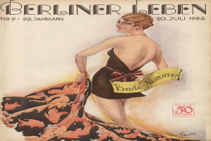 Eine Frau in einem Badeanzug steht auf dem Cover der Berliner Leben Zeitschrift von Juni 1926, mit einem Tuch in der Hand und dem Zeitschriften-Titel darüber.